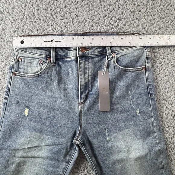 Tractr Diane Mid Rise Distressed Indigo Medium Blue Stretch Jean Sz 6/28 NWT - Picture 4 of 10
